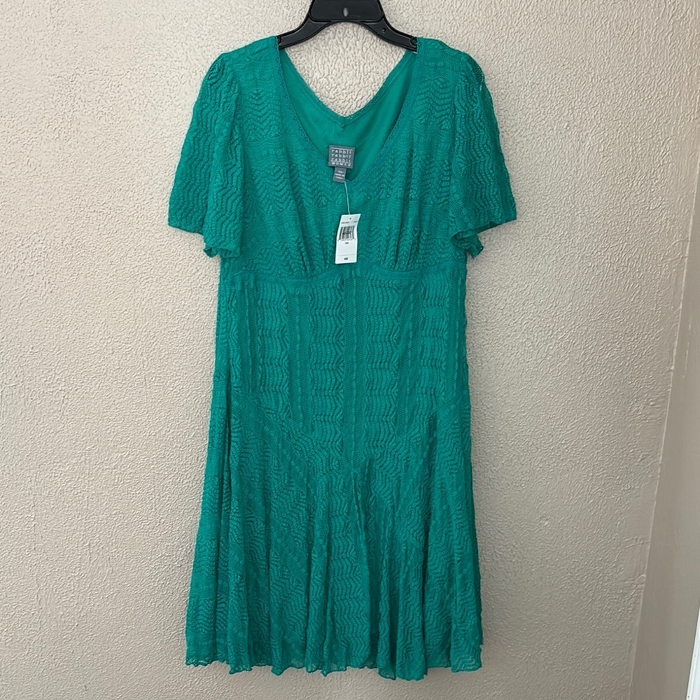 Women’s Plus Rabbit Rabbit Rabbit Dress Green Lace Fit & Flare Midi Flutter 14W
